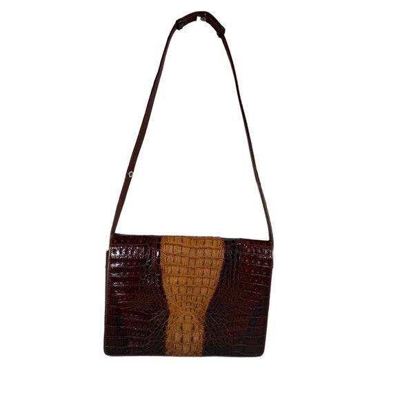 Vintage Linea Pelle Crocodile Two-Tone Hornback Embossed Leather Crossbody Bag - Picture 2 of 13